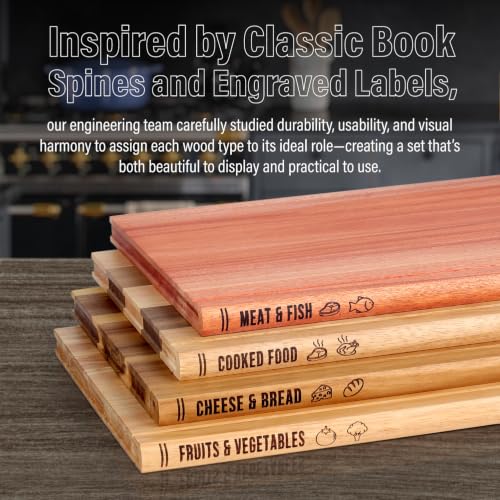 Edge Grain 4-Piece Wooden Cutting Board Set with Stand - Food Prep & Display