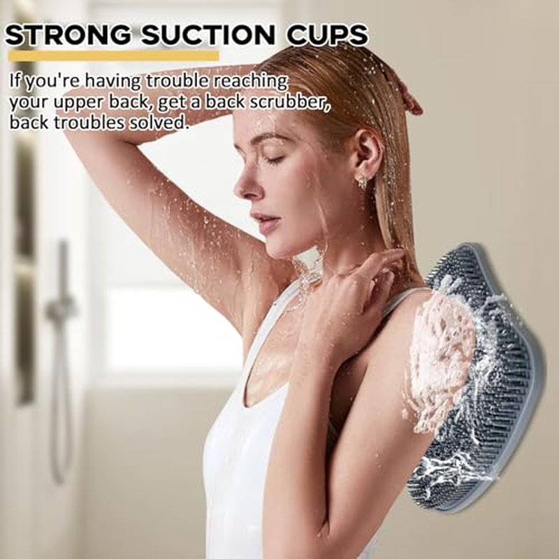 Extra Thicker & Larger Foot Scrubber Mat for Shower, Silicone Back Body Exfoliator Massager Cleaner Washer with Non Slip Suction Cup, Exfoliating Scrub Brush Pad for Women Men Elderly