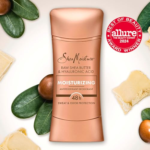 SheaMoisture Raw Shea Butter & Hyaluronic Acid Antiperspirant Stick 2.6 oz Pack of 4 - 48H Odor & Sweat Protection, Moisturizing for Dry Skin