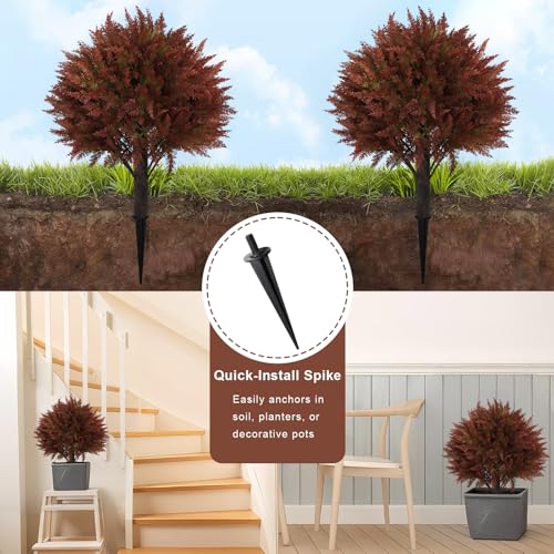 Artificial Fall Cypress Plants Set of 2 - 24 Inch Green Red Autumn Decor