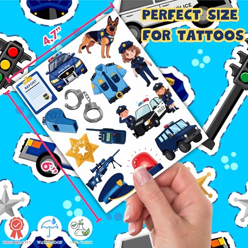 50 PCS Police Temporary Tattoos for Kids, Police Car Polices Officer Policeman Themed Tattoos for Birthday Party Supplies, Favors, Decorations Cute Fake Tattoo Stickers for Boys Girls Party Bag Filler