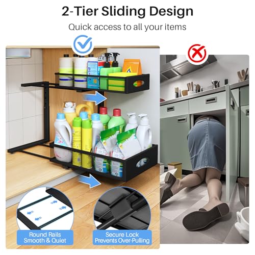 Black 2-Pack Under Sink Organizer with 2-Tier Pull-Out Shelves for Kitchen & Bathroom