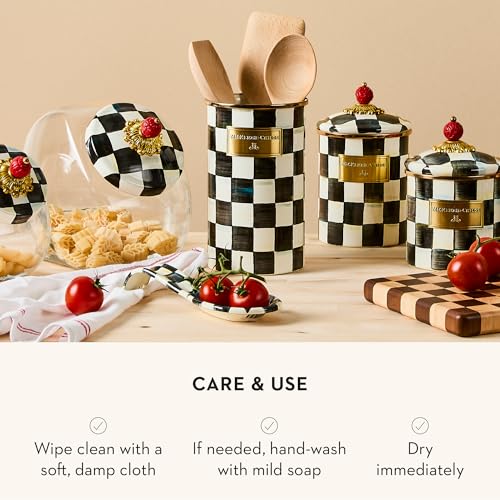 Enamel Spoon Rest - Black and White Courtly Check, Kitchen Utensil Holder