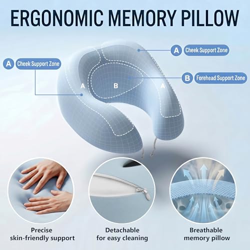 Adjustable Massage Headrest for Bed - 4-in-1 Memory Foam Face Pillow