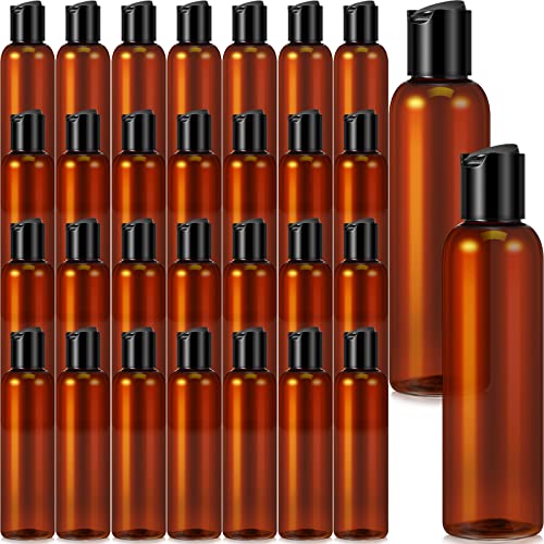 30 Pack 200ml Amber Plastic Travel Squeeze Bottles with Flip Cap for Liquids & Lotions