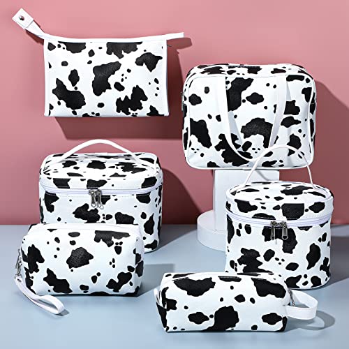 Set of 6 Cow Print Travel Makeup Bags Waterproof Cosmetic Organizer
