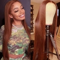 30 Inch Reddish Orange Lace Front Wig for Black Women - Long Straight, Pre Plucked, Glueless, Heat Resistant Synthetic Hair, Natural Hairline - Variation #AReddish Orange