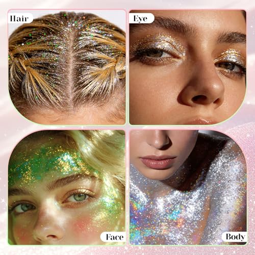 DAGEDA Green Roll-on Body Glitter,Holographic Face Hair Glitter Gel for St Patricks Day Accessories,Green Body Shimmer Makeup Carnival Accessories for Girls Women 50ml