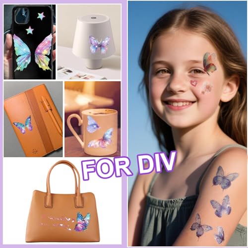 Yosca Butterflies Glitter Tattoos, 14Pcs Sparkle Butterfly Temporary Tattoos, 6Pcs Metallic Gold Silver Glitter Freckles for Eye Face Makeup Mermaid Butterfly Party Favors Butterflies DIV Accessories