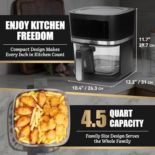 FineMade 4.5 Qt Glass Air Fryer with 12 Cooking Modes - Graphite