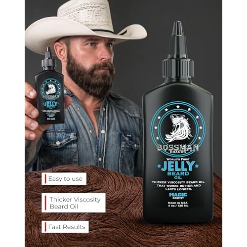Bossman Jelly Beard Oil 4 oz + Mustache Wax for Men 1 oz Bundle | Natural, Organic, and Easy-to-Apply Styling Products ? Made in the USA