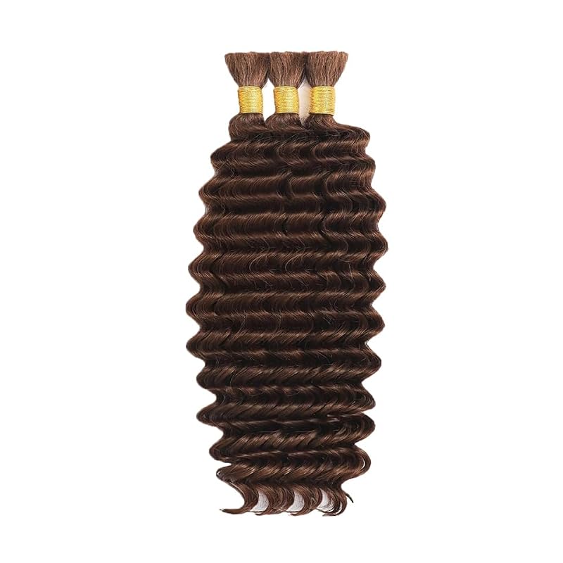 Brown Human Braiding Hair Extensions 18 Inch 3 Bundles Deep Wave Virgin Hair
