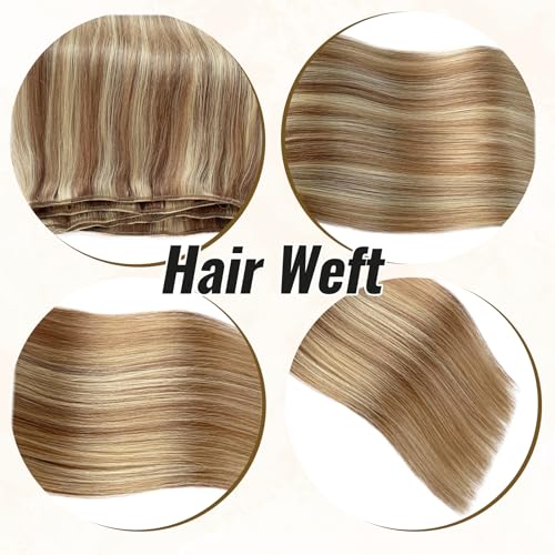 Human Hair Sew-In Extensions 12 Inch Blonde Highlight Remy Weft Full Head