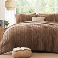 King Size Brown Tufted Boho Comforter Set - 7 Pieces, Farmhouse Style