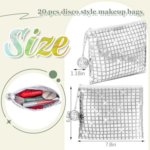 Silver Disco Sequin Makeup Bags - Pack of 20 with Ball Keychain - 70s Style