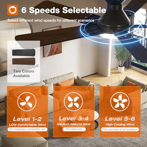 Black 52 Inch Modern Low Profile Ceiling Fan with Lights & Remote - addlon
