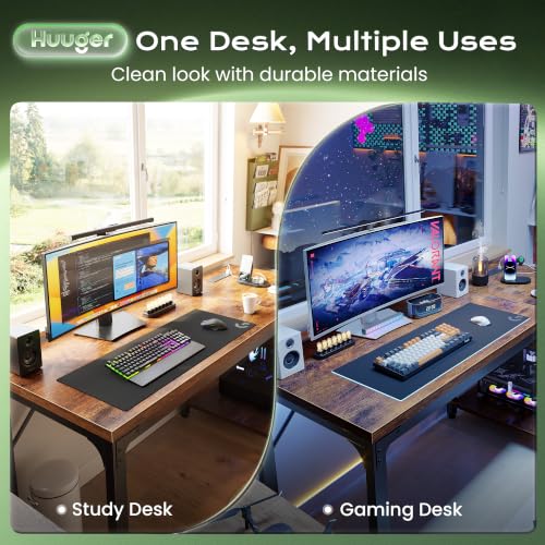 Rustic Brown 47.2 x 19.7 Inch Computer Desk with Power Outlets - Thick Desktop
