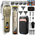 Cordless Hair Clippers Set for Men, Professional Hair and Beard Trimmer Kit with LED Display, Foil Shaver, Powerful Motor, Multiple Combs, Bronze, Grooming Gift for Him, Home and Salon,Barber Kit