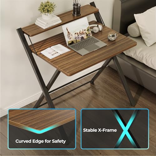 GreenForest 24.5 x 30 Inch Folding Desk Walnut No Assembly Small Space Computer Table