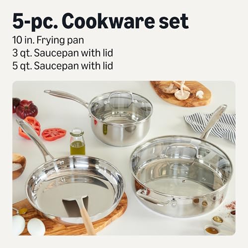 5-Piece Stainless Steel Cookware Set - All Cooktop Friendly, Dishwasher Safe