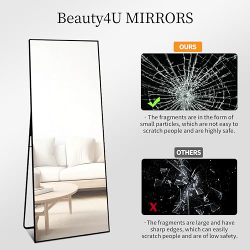Beauty4U 59" x 16" Black Full Length Mirror with Stand - Floor, Leaning & Wall Mountable