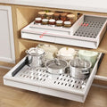 Pull Out Cabinet Organizer 2 Pack - Adjustable 13-21 W x 17-24 D, 3 Rail Slide Out Drawers, White