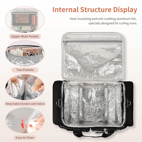 Large Hairstylist Traveling Bag, Hair Tool Organizer with Removeable Dividers, Hairdresser Hair Tools Travel Bag with Multi Pockets, Professional Makeup Artist Bag with Shoulder Strap