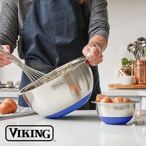 Viking 10-Piece Stainless Steel Mixing Bowl Set with Non-Slip Silicone Base - Blue
