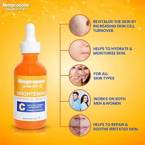 Brightening Face Serum with Alpha Arbutin & Vitamin C - Fade Dark Spots, 2 Fl oz