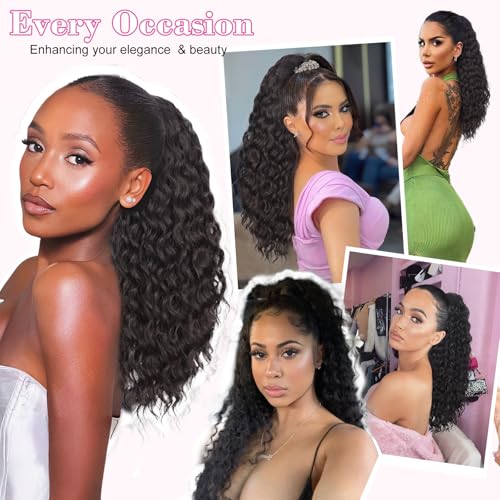 AISI BEAUTY 22 Inch Curly Ponytail Extension Brown Black Drawstring Hair Piece for Women