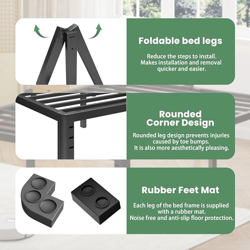 NKZ 14 Inch Full Size Metal Platform Bed Frame with Rounded Corner Legs, Heavy Duty Steel, Under Bed Storage