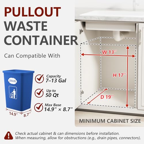 ANASTA Under Sink Trash Can Pull Out Trash Bin - 30-50 Qt Silver