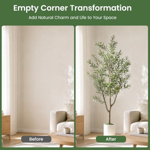 MCTYBB 6ft Artificial Olive Tree with White Planter - Realistic Faux Indoor Tree