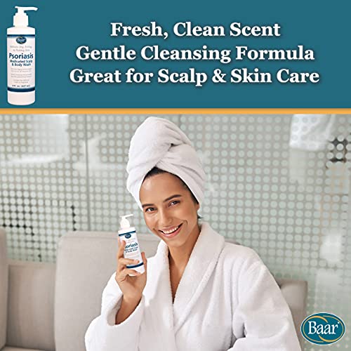 BAAR Psoriasis Therapeutic Scalp & Body Wash, Soothing Healing Formula with 2% Salicylic Acid and Antioxidant-Packed Botanicals like Carrot and Lemon Oil to Relieve Itchy, Dry Skin, 8 fl oz