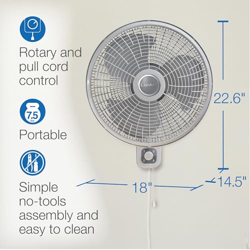 16-inch Oscillating Wall Mount Fan - 3-Speed Quiet Power, Gray