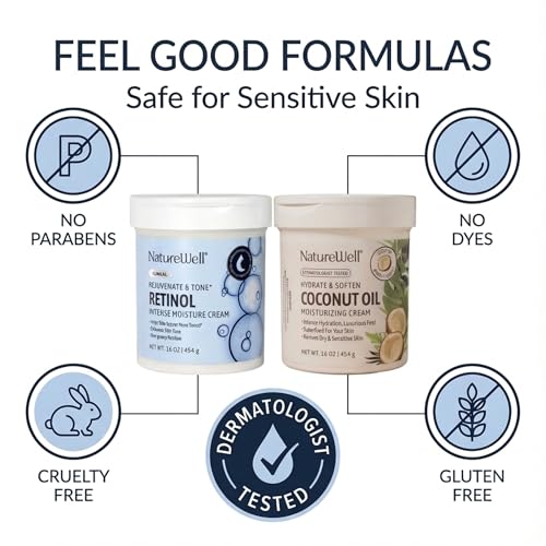 NATURE WELL Favorites Clinical Retinol & Coconut Oil Moistuizing Body Cream Bundle. Non-Greasy, Intense Hydration, Superfood for Your Skin, 16 Oz Each
