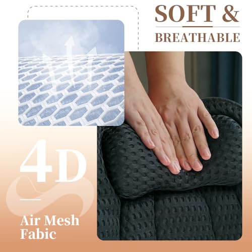 Bath Pillow for Tub, 4D Air Mesh Breathable Fabric, Soft Supportive Bathtub Cushion for Head Neck Back, Ergonomic Spa Pillow with Strong Suction Cups, Quick-Drying, Machine Washable (Black)