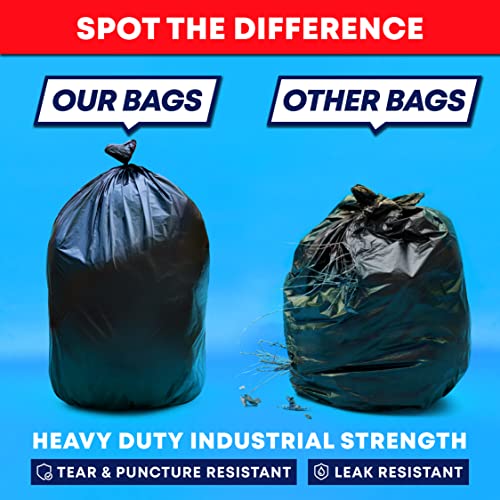 Heavy Duty 55-60 Gallon Trash Bags - 150 Pack Large Black Garbage Bags for Yard & Outdoor Waste - Tasker