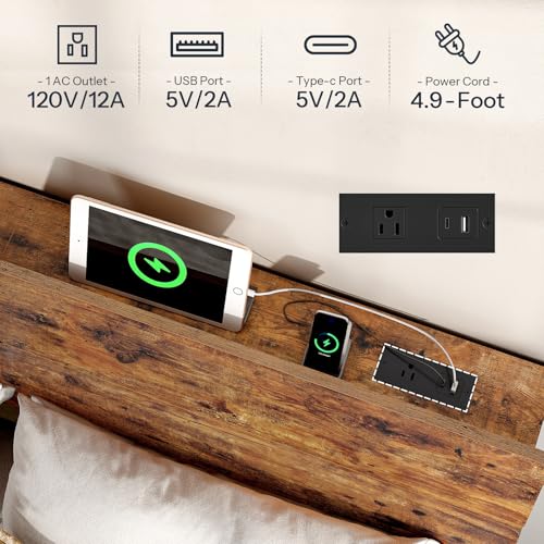 HOOBRO Full Size Adjustable Headboard with Outlets - Height-Adjustable Bed Headboard with USB & AC Charging Station