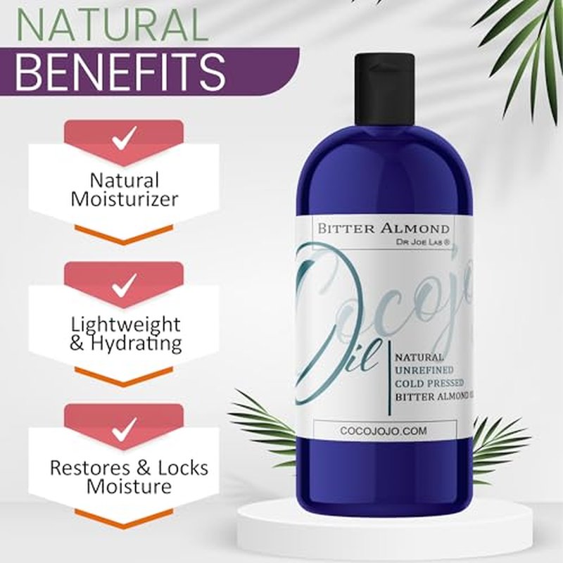 cocojojo Pure Bitter Almond 32 oz 1 Quart Oil Unrefined Cold Pressed Extra Virgin All Natural Perfect for Hair Face Skin Nails