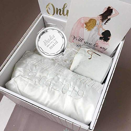 Pack of 9 Compact Pocket Makeup Mirrors Set - Include 1 Bride, 1 Maid of Honor, 1 Matron of Honor and 6 Bridesmaid Mirrors - Wedding Bridesmaid Proposal Gifts (Silver)