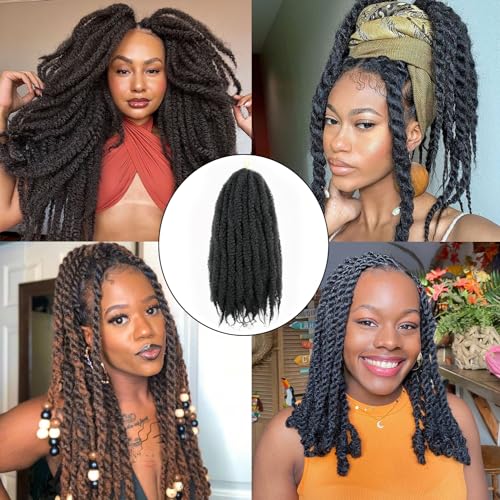 30 Inch Afro Kinky Curly Braiding Hair - Marley Twist Extensions, 8 Pack of 1B