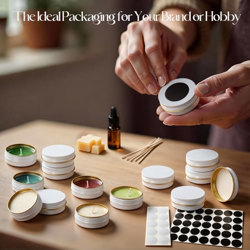White and Gold 1 oz Metal Lip Balm Tins Set - Leak-Resistant Aluminum Containers, 48 Pack