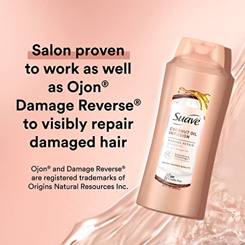 Suave Professionals Damage Repair Shampoo + Conditioner Coconut Oil, 28 Fl Oz (Pack of 4)