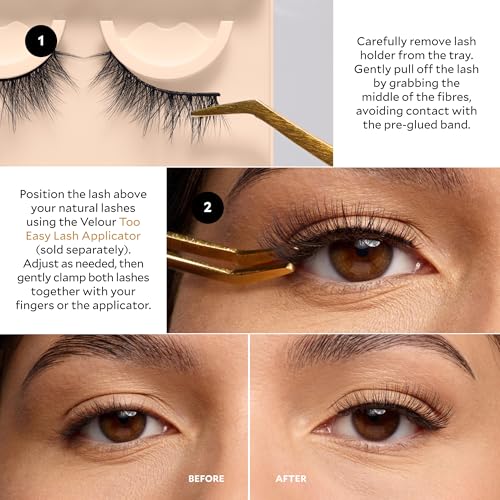 Velour Effortless Self Adhesive Eyelashes (2-Pack), Reusable Pre Glued Strip Lashes, No Trim Needed Lash Strips, Press On Eyelashes No Glue Needed, Lightweight Adhesive Eyelash Strips