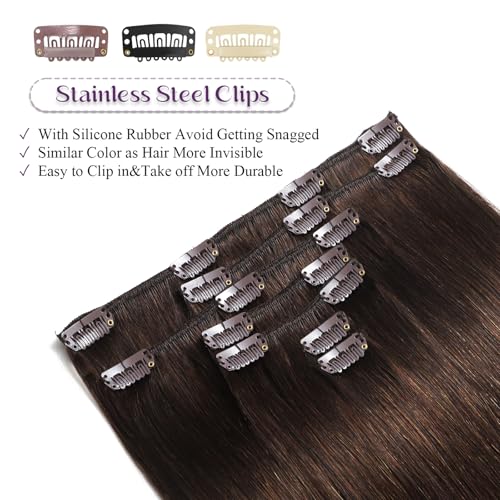 Clip in Hair Extensions Real Human Hair Medium Brown 16 Inch - #4 Variation