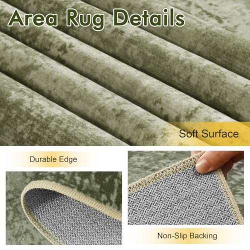 Cuzwlovita 8x10 Ft Green Abstract Washable Area Rug - Modern Living Room Decor