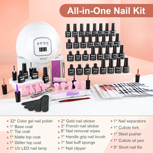JODSONE 32-Color Gel Nail Polish Kit with UV Light, Base & Top Coats - Model B33-B64