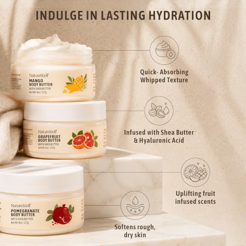 NatureWell Shea Body Butter Trio – Grapefruit, Mango & Pomegranate 8oz Each