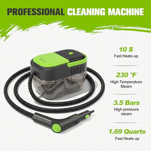 Portable Handheld Steam Cleaner for Home with 11 Accessories - Green